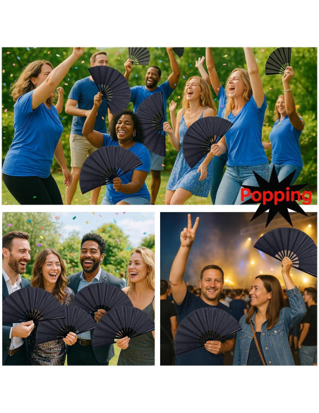 Abanicos Plegables JOHAUSE 3 Pcs 33cm Negros para Fiesta