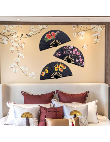 Abanicos Plegables JOHAUSE 3 Pcs 33cm Negros para Fiesta