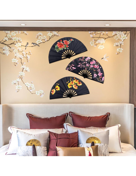 Abanicos Plegables JOHAUSE 3 Pcs 33cm Negros para Fiesta