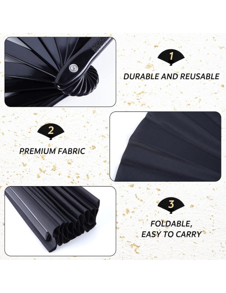 Abanicos Plegables JOHAUSE 3 Pcs 33cm Negros para Fiesta