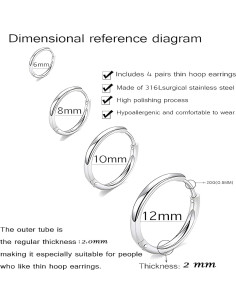 Pendientes de Aro Huggie Acero Inoxidable 316L 6-14mm Hipoalergénicos 2