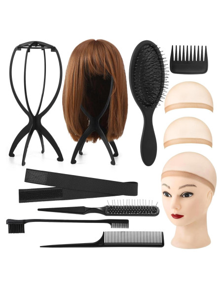 Juego de Soportes y Cepillos para Peluca ZH0441 - 2 Soportes y 5 Peines