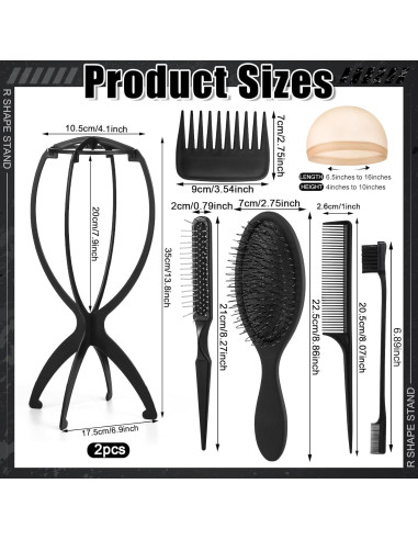 Juego de Soportes y Cepillos para Peluca ZH0441 - 2 Soportes y 5 Peines