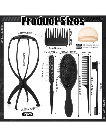 Juego de Soportes y Cepillos para Peluca ZH0441 - 2 Soportes y 5 Peines