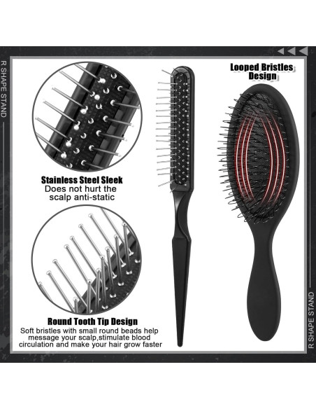 Juego de Soportes y Cepillos para Peluca ZH0441 - 2 Soportes y 5 Peines