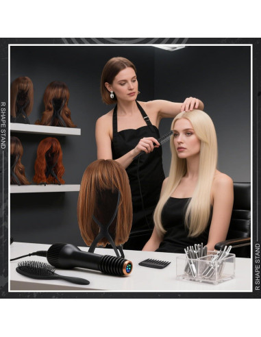 Juego de Soportes y Cepillos para Peluca ZH0441 - 2 Soportes y 5 Peines