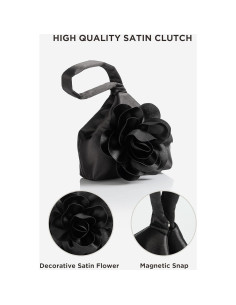 Bolso de Mano BABEYOND Floral Satén Negro 26.5x21.5cm 2