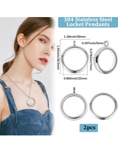 Beebeecraft 2 Piezas Locket Flotante Acero Inoxidable 304 Plata 2