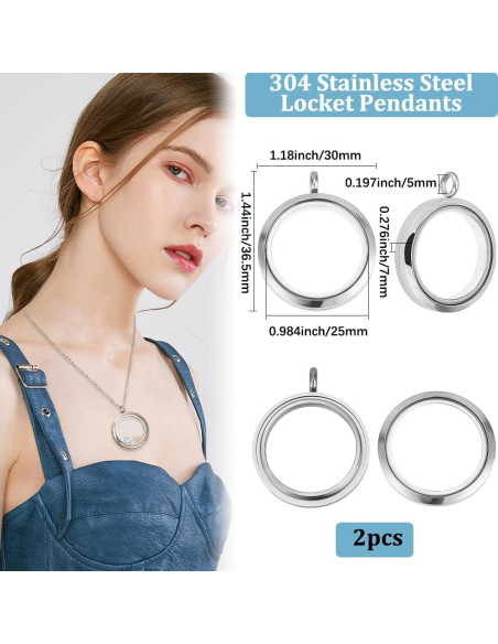 Beebeecraft 2 Piezas Locket Flotante Acero Inoxidable 304 Plata