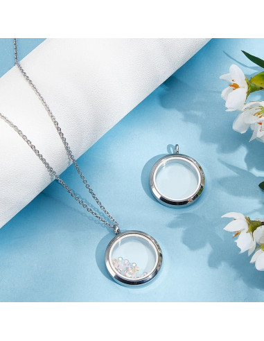 Beebeecraft 2 Piezas Locket Flotante Acero Inoxidable 304 Plata