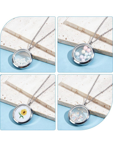 Beebeecraft 2 Piezas Locket Flotante Acero Inoxidable 304 Plata