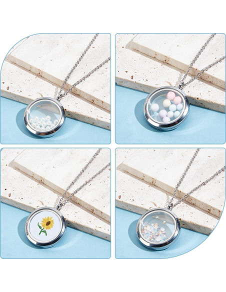 Beebeecraft 2 Piezas Locket Flotante Acero Inoxidable 304 Plata
