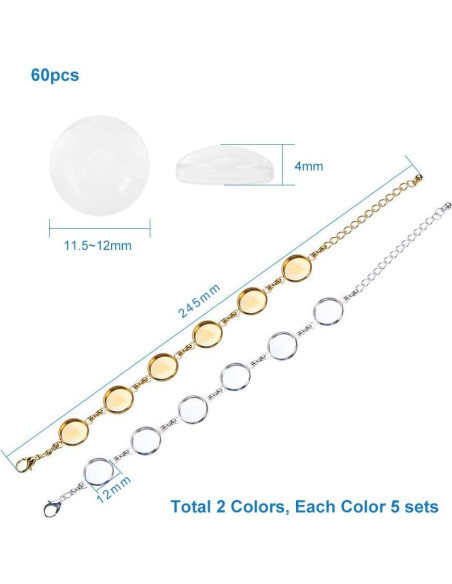 PH PandaHall 10pcs Pulsera Ajustable Plata y Dorado 12mm PH PandaHall 10pcs Pulsera Ajustable Plata y Dorado 12mm