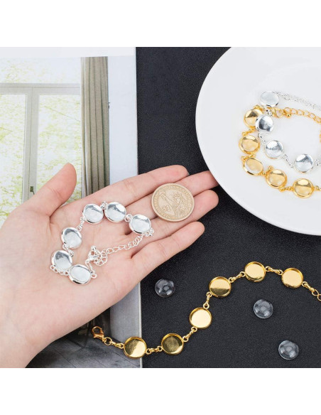 PH PandaHall 10pcs Pulsera Ajustable Plata y Dorado 12mm PH PandaHall 10pcs Pulsera Ajustable Plata y Dorado 12mm