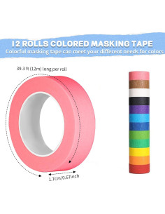 Cinta de Enmascarar de Colores Cayxenful 12 Piezas 2.3cm x 12m 2