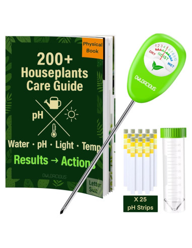 Medidor de Humedad del Suelo OWLDACIOUS SMM01 con Guía y Tiras de pH