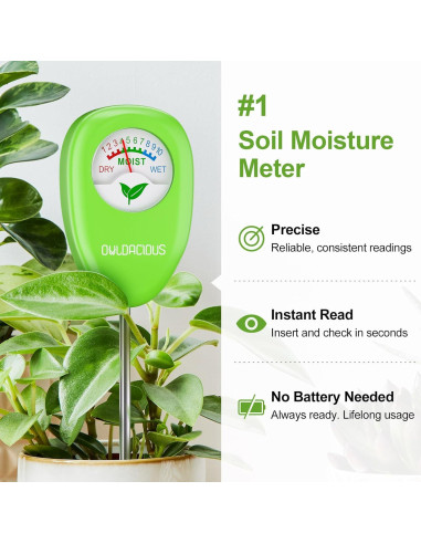 Medidor de Humedad del Suelo OWLDACIOUS SMM01 con Guía y Tiras de pH