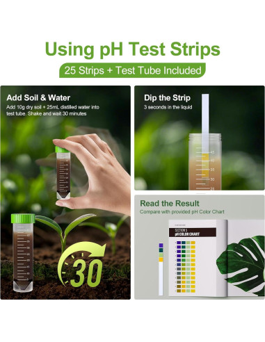Medidor de Humedad del Suelo OWLDACIOUS SMM01 con Guía y Tiras de pH