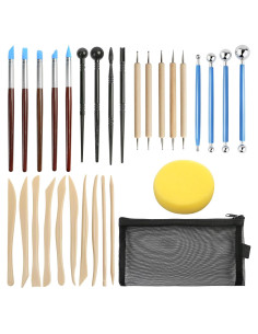 Kit de Herramientas de Arcilla LotFancy 30 Piezas - Acero Inoxidable y Madera