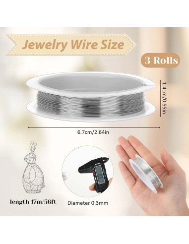 3 Rollos Alambre de Cobre 0.3mm Bewudy para Joyería 17m