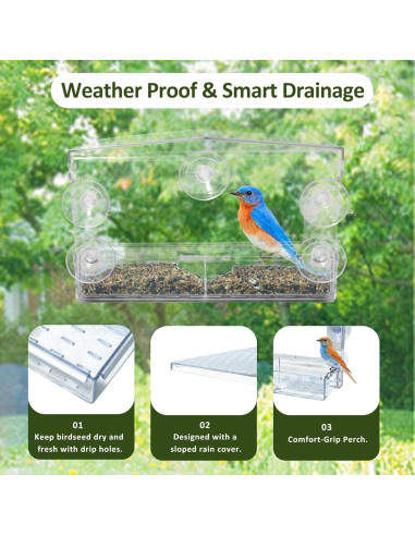 Comedero para Aves de Ventana WDG Acrílico Transparente 0.45 kg