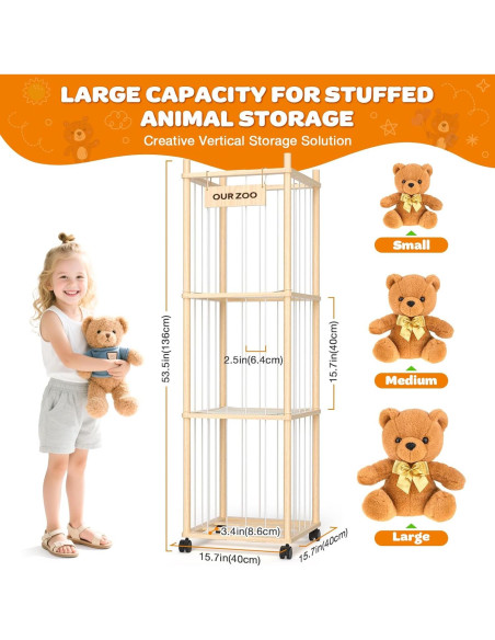 Organizador de Peluches Uvellgift - Torre de Madera 135 cm