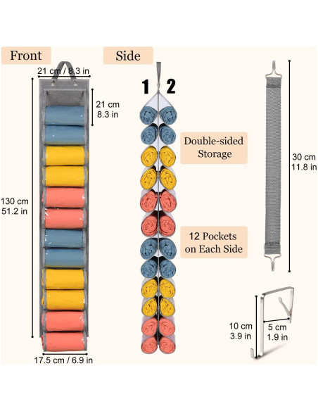 Organizador Colgante de Leggings Lirex 24 Bolsillos Gris