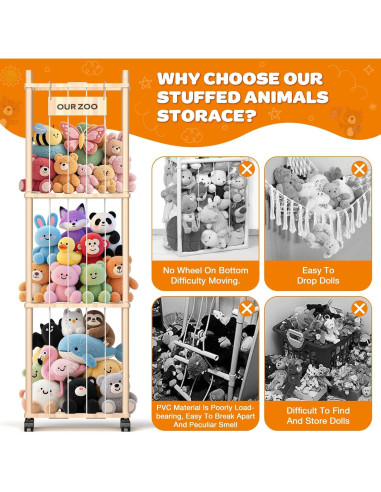 Organizador de Peluches Uvellgift - Torre de Madera 135 cm