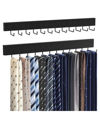 Soporte de Corbatas de Pared HOMEBROS Negro 2 Piezas 24 Ganchos