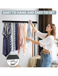 Soporte de Corbatas de Pared HOMEBROS Negro 2 Piezas 24 Ganchos 2