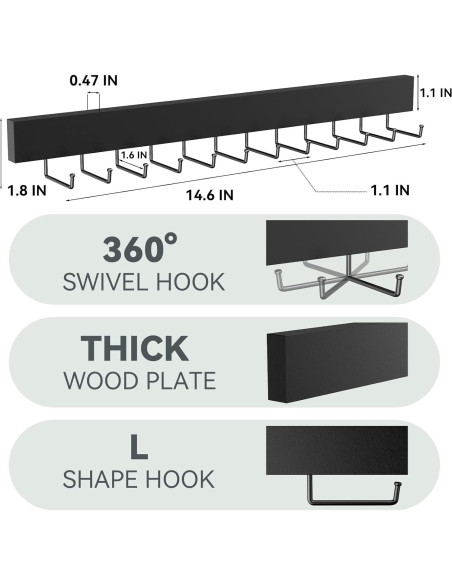 Soporte de Corbatas de Pared HOMEBROS Negro 2 Piezas 24 Ganchos