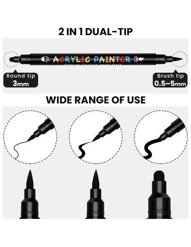 Marcadores de Pintura Acrílica Tesquio - Paquete de 8 Doble Punta