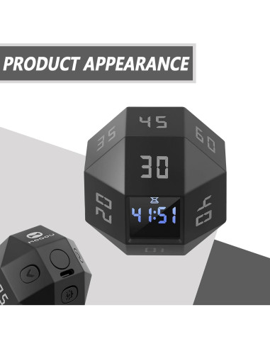 Temporizador Digital 12 Caras BEBESIRI Negro - 1 a 90 Minutos