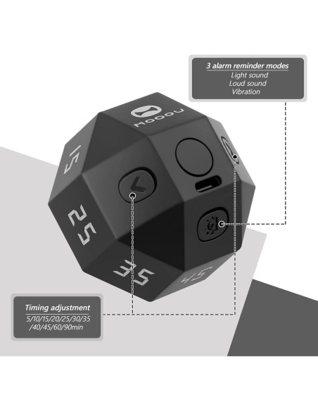 Temporizador Digital 12 Caras BEBESIRI Negro - 1 a 90 Minutos