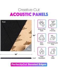 Paquete de 18 Paneles Acústicos Autoadhesivos Sonic 30.48x30.48cm Negro 2