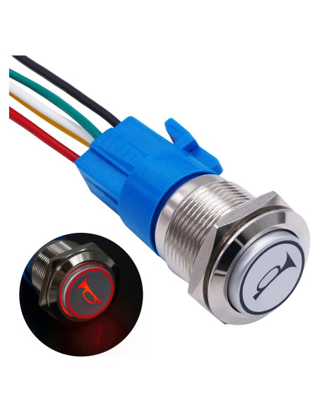 Interruptor de Botón de Cuerno 12V TWTADE 19mm LED Rojo