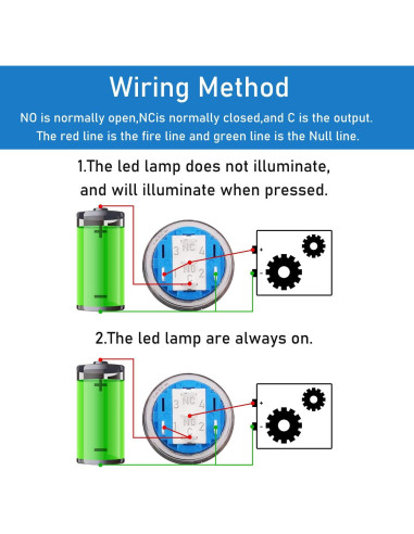 Interruptor de Botón de Cuerno 12V TWTADE 19mm LED Rojo
