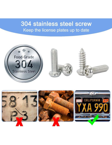Tornillos de Placa de Matrícula Antirrobo M6 Acero Inoxidable