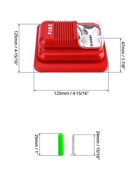 Alarma de Incendio QWORK 12/24V CC con Luz Estroboscópica