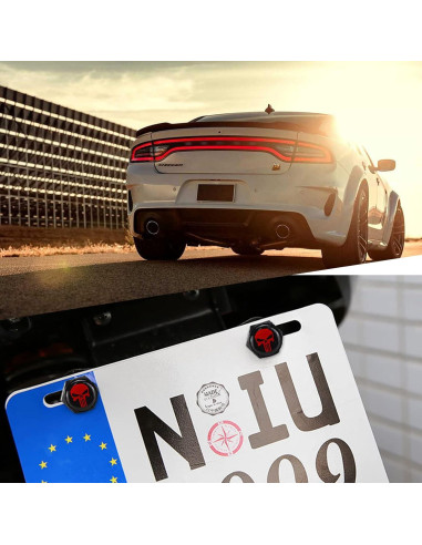 Kit de Sujetadores de Tornillos para Placas de Matrícula Gseigvee 4 Piezas Calavera Roja