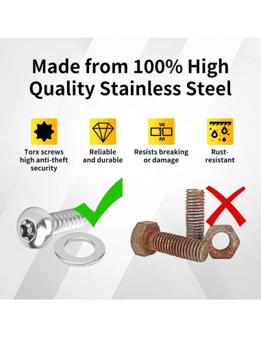 Tornillos Antirrobo para Placas de Matrícula HAVANSIDY 8 Pcs