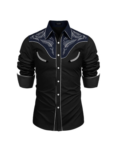 Camisa de Vaquero Bordada COOFANDY para Hombre - Negro