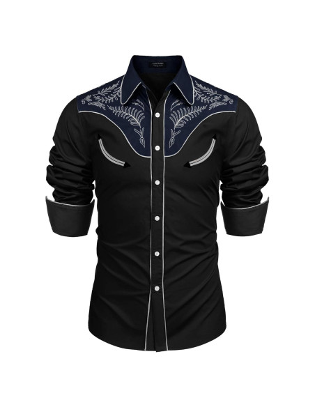 Camisa de Vaquero Bordada COOFANDY para Hombre - Negro