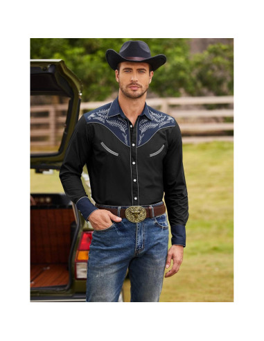 Camisa de Vaquero Bordada COOFANDY para Hombre - Negro