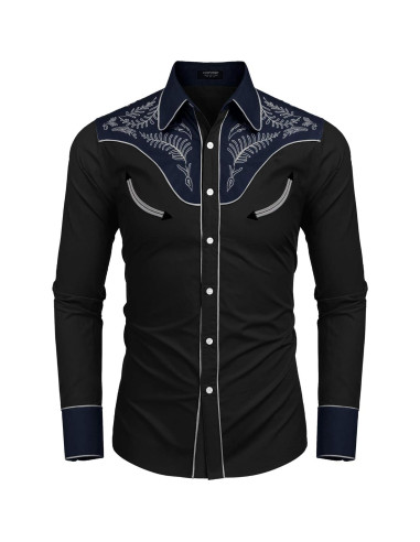 Camisa de Vaquero Bordada COOFANDY para Hombre - Negro