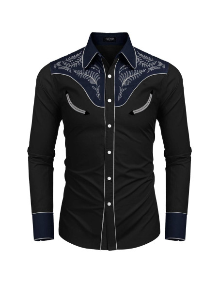 Camisa de Vaquero Bordada COOFANDY para Hombre - Negro