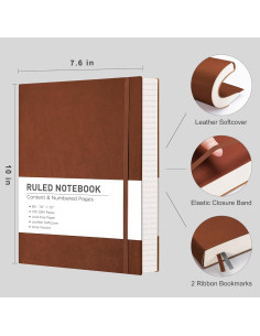 Cuaderno RETTACY B5 Páginas Numeradas 204 Hojas Tapa Cuero 2