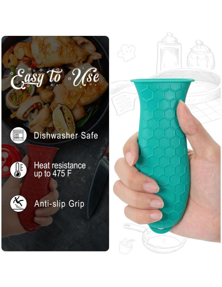 Cubiertas de Silicona Joyhalo para Mangos de Sartén - Aqua, 6 Piezas