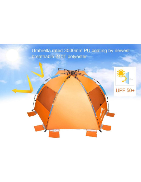 Carpa de Playa Oileus XL para 4 Personas - Instantánea Naranja