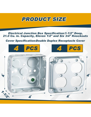 4 Cajas de Conexiones Eléctricas Doble Dúplex Copkim 10.16 cm